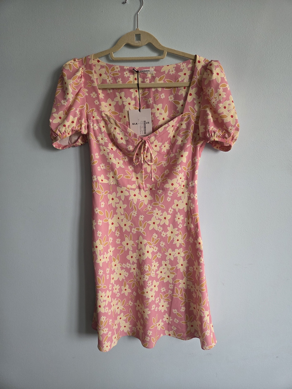Glamorous Pink & Cream Floral Puff-Sleeve Mini Dress